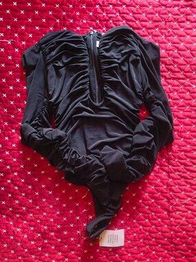 Lovers and Friends Ari bodysuit off the shoulder ruched jersey